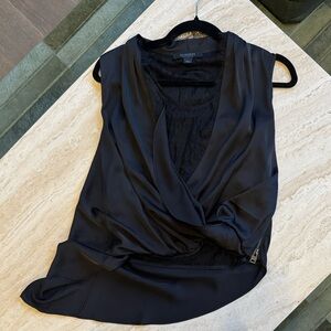 All Saints Black Draped Wrap-Front Top